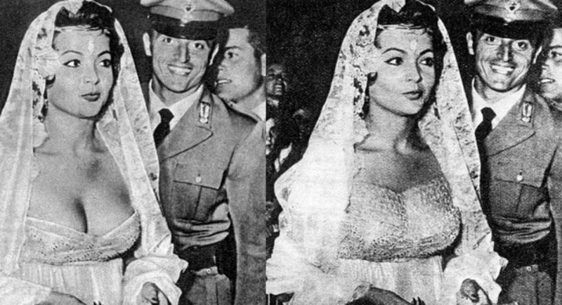 Pre-and post-censorship versions of a photo of actress Sara Montiel